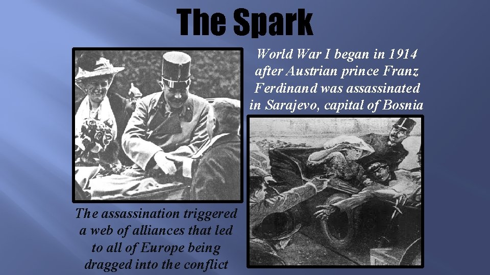 The Spark World War I began in 1914 after Austrian prince Franz Ferdinand was