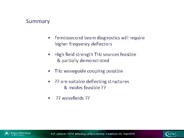 Summary • Femtosecond beam diagnostics will require higher frequency deflectors • High field strength