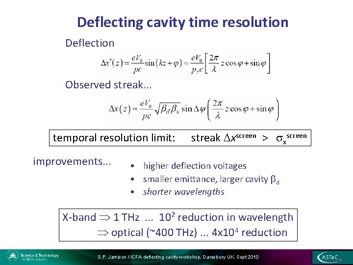 Deflecting cavity time resolution Deflection Observed streak. . . temporal resolution limit: improvements. .