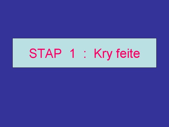 STAP 1 : Kry feite 