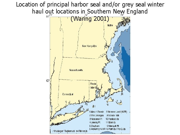 Location of principal harbor seal and/or grey seal winter haul out locations in Southern