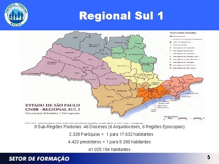 Regional Sul 1 8 Sub-Regiões Pastorais: 46 Dioceses (6 Arquidioceses, 6 Regiões Episcopais) 2.