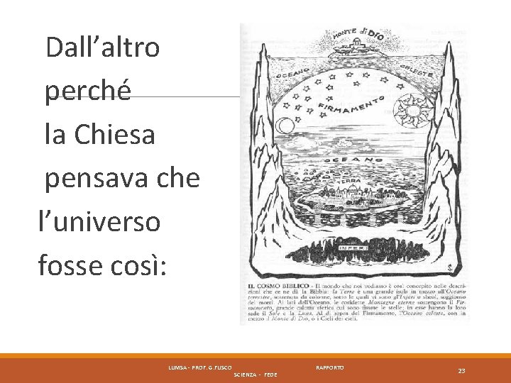 Dall’altro perché la Chiesa pensava che l’universo fosse così: LUMSA - PROF. G. FUSCO