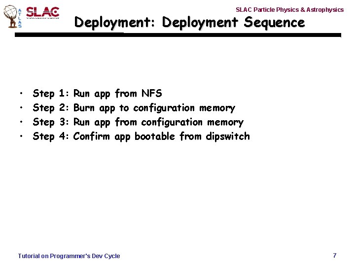 SLAC Particle Physics & Astrophysics Deployment: Deployment Sequence • • Step 1: 2: 3:
