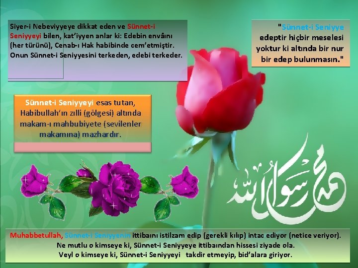 HADİS ÜNİTE Siyer-i Nebeviyyeye dikkat eden ve Sünnet-i Seniyyeyi bilen, kat’iyyen anlar ki: Edebin