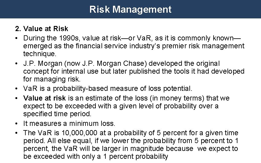 Portfolio Management Unit IV Risk Management Unit Contents