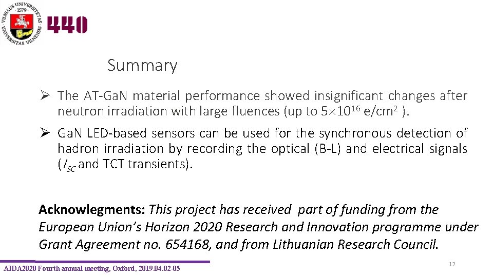 Summary Ø The AT-Ga. N material performance showed insignificant changes after neutron irradiation with