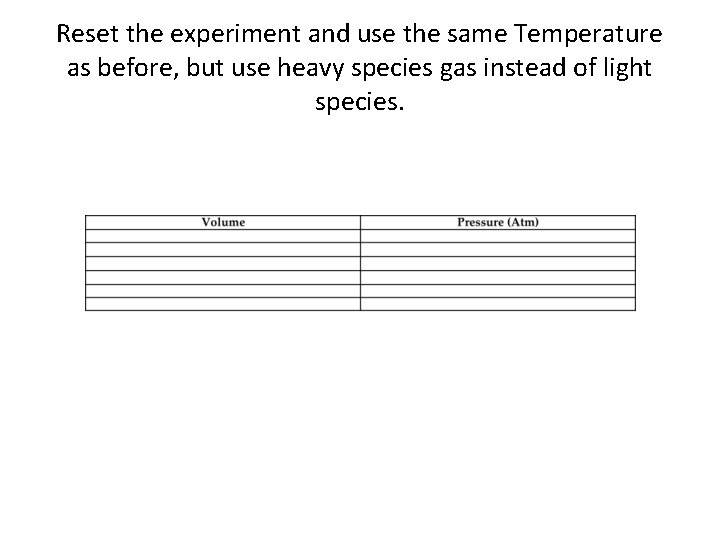 Reset the experiment and use the same Temperature as before, but use heavy species