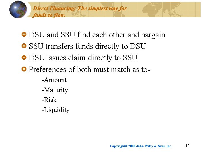 Direct Financing: The simplest way for funds to flow. DSU and SSU find each
