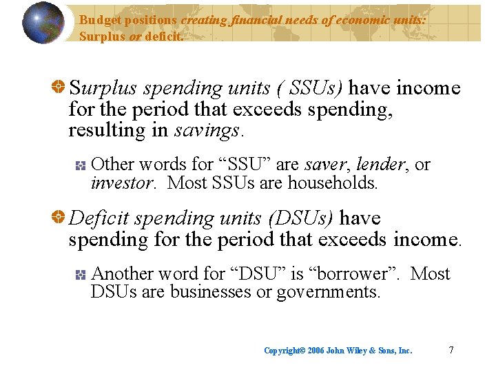 Budget positions creating financial needs of economic units: Surplus or deficit. Surplus spending units