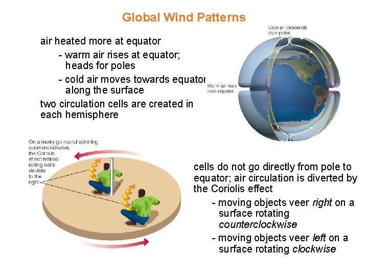 Global Wind Patterns air heated more at equator - warm air rises at equator;