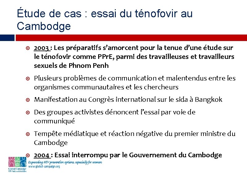 Étude de cas : essai du ténofovir au Cambodge 2003 : Les préparatifs s’amorcent