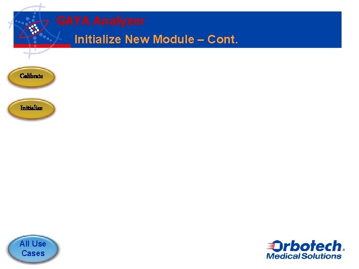 GAYA Analyzer Initialize New Module – Cont. Calibrate Initialize All Use Cases 