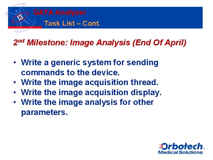 GAYA Analyzer Task List – Cont. 2 nd Milestone: Image Analysis (End Of April)