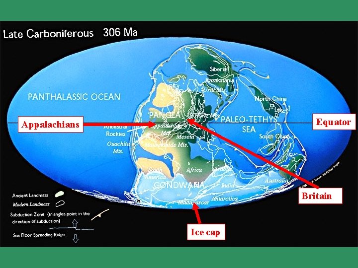 Late Carboniferous Equator Appalachians Britain Ice cap 