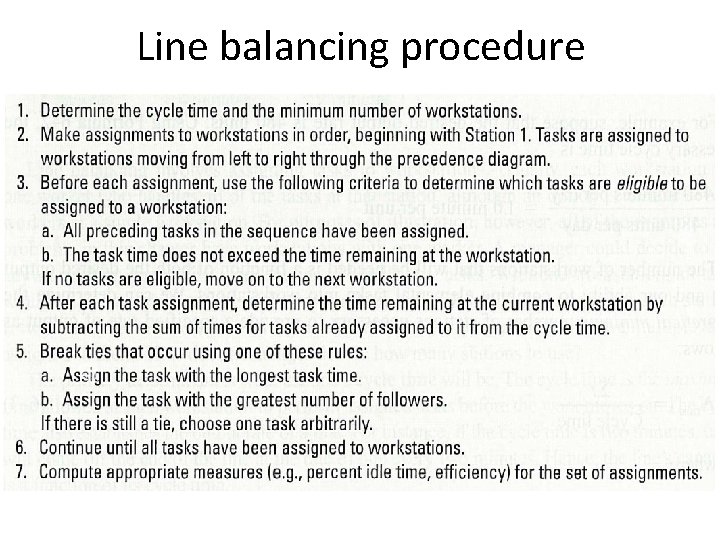 Line balancing procedure 