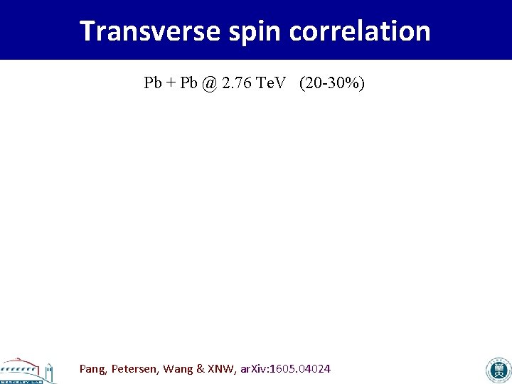 Transverse spin correlation Pb + Pb @ 2. 76 Te. V (20 -30%) Pang,