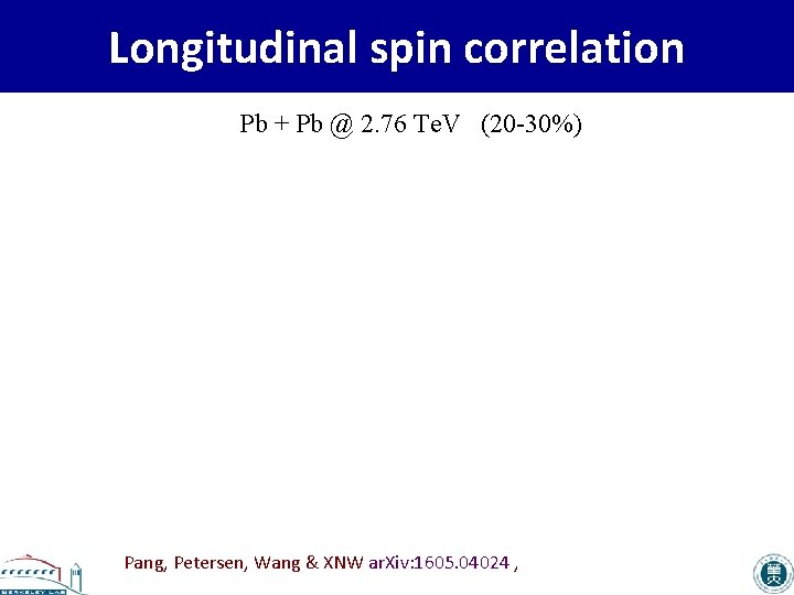 Longitudinal spin correlation Pb + Pb @ 2. 76 Te. V (20 -30%) Pang,