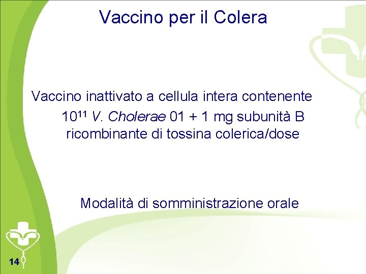 Vaccino per il Colera Vaccino inattivato a cellula intera contenente 1011 V. Cholerae 01