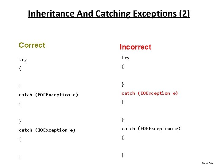 Inheritance And Catching Exceptions (2) Correct Incorrect try { { } } catch (EOFException