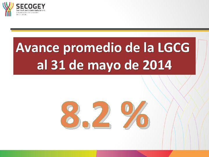 Avance promedio de la LGCG al 31 de mayo de 2014 8. 2 %