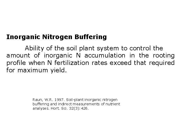 Inorganic Nitrogen Buffering Ability of the soil plant system to control the amount of
