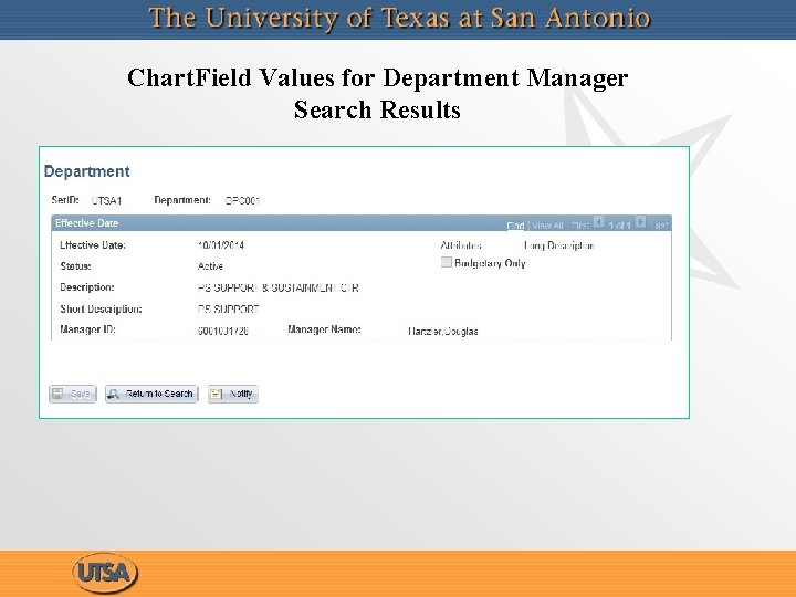 Chart. Field Values for Department Manager Search Results 