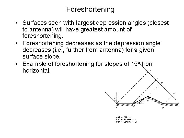 Foreshortening • Surfaces seen with largest depression angles (closest to antenna) will have greatest