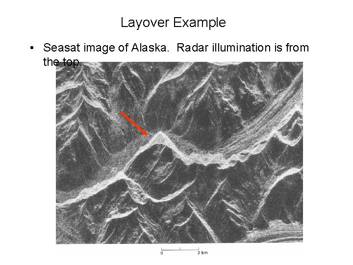 Layover Example • Seasat image of Alaska. Radar illumination is from the top. 