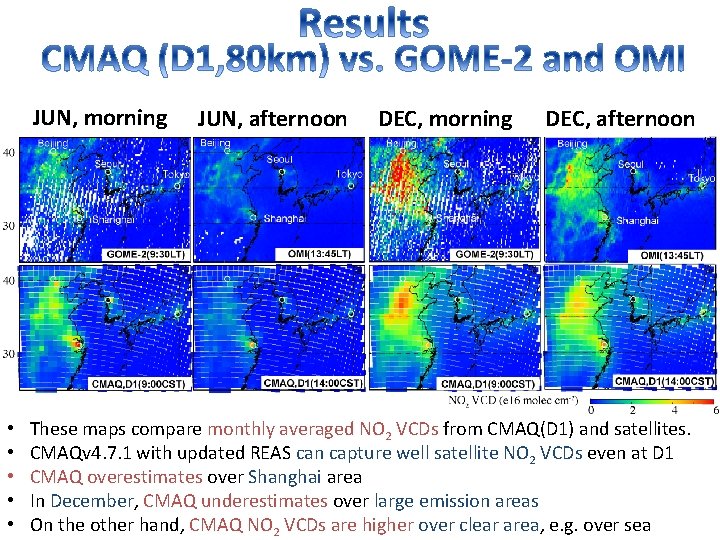 JUN, morning • • • JUN, afternoon DEC, morning DEC, afternoon These maps compare