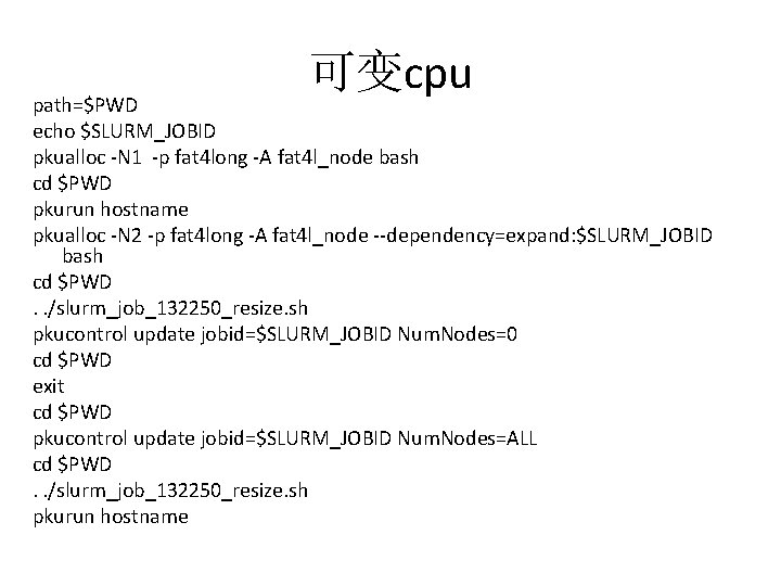 可变cpu path=$PWD echo $SLURM_JOBID pkualloc -N 1 -p fat 4 long -A fat 4