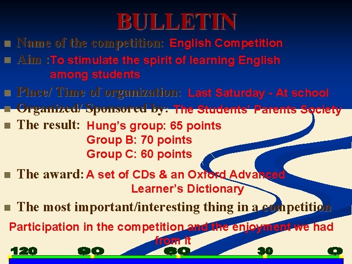 BULLETIN n n Name of the competition: English Competition Aim : To stimulate the