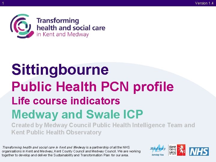 1 Version 1. 4 Sittingbourne Public Health PCN profile Life course indicators Medway and