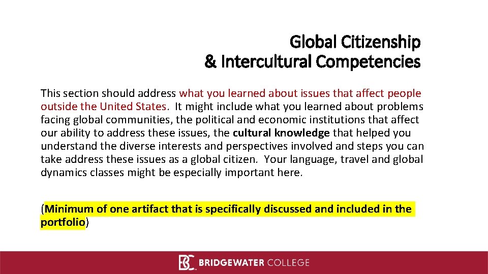 Global Citizenship & Intercultural Competencies This section should address what you learned about issues
