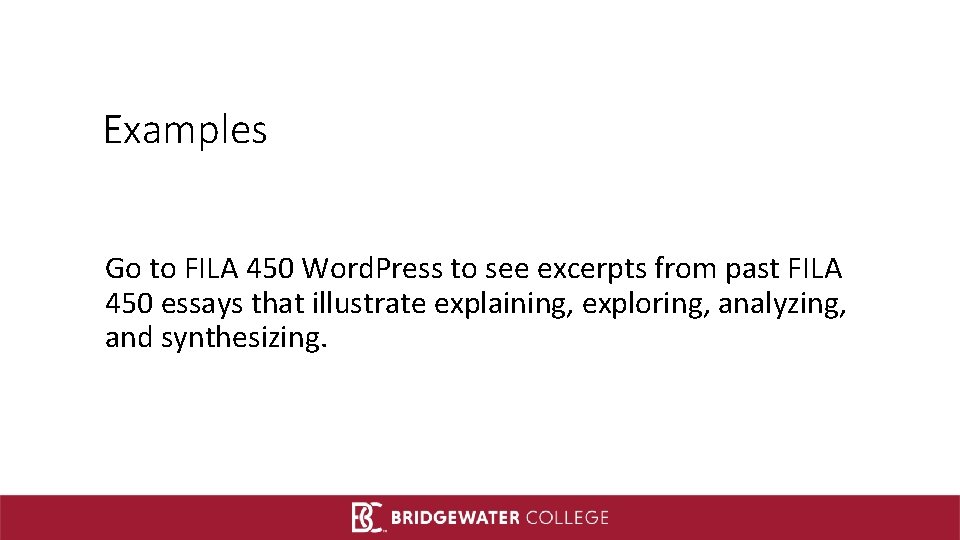 Examples Go to FILA 450 Word. Press to see excerpts from past FILA 450