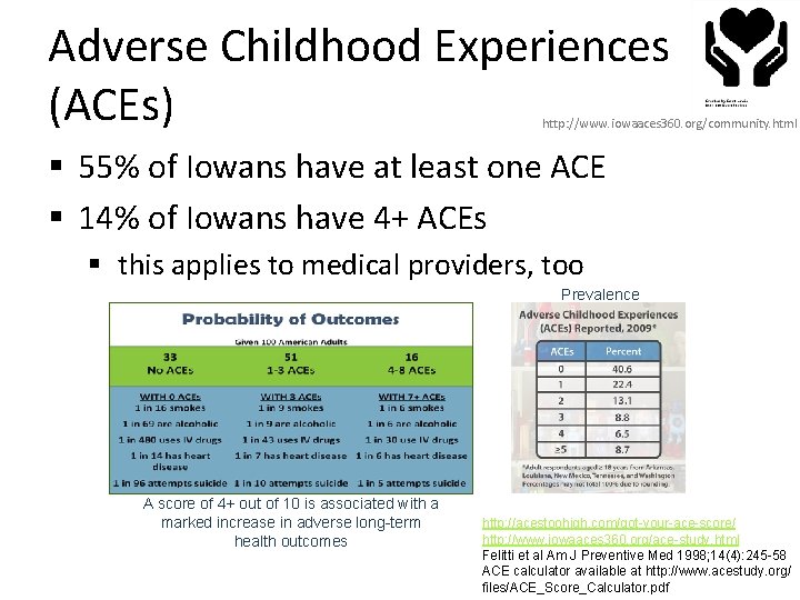 Adverse Childhood Experiences (ACEs) http: //www. iowaaces 360. org/community. html § 55% of Iowans