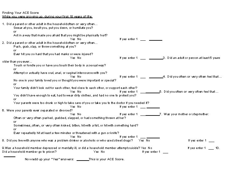 Finding Your ACE Score While you were growing up, during your first 18 years