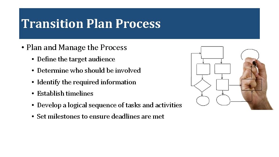 Transition Plan Process • Plan and Manage the Process • Define the target audience