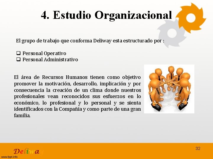 4. Estudio Organizacional El grupo de trabajo que conforma Deliway esta estructurado por :