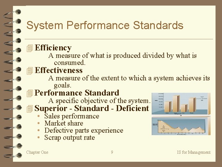 System Performance Standards 4 Efficiency A measure of what is produced divided by what