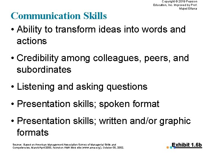 Copyright © 2019 Pearson Education, Inc. Improved by Prof. Majed Elfarra Communication Skills •