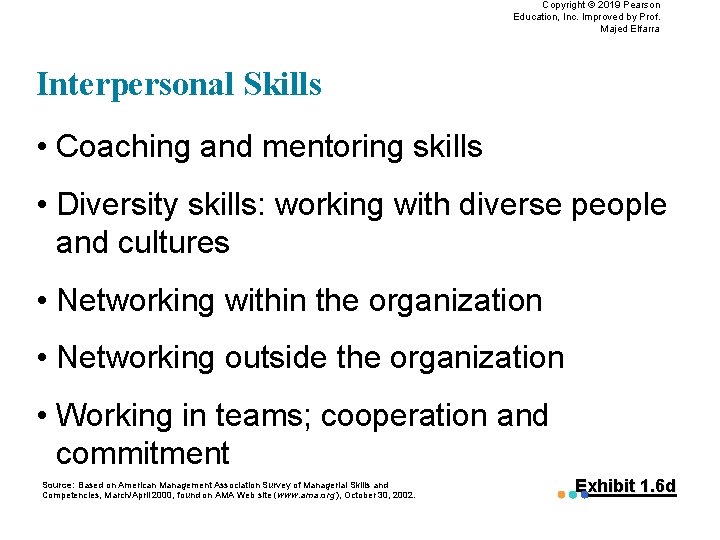 Copyright © 2019 Pearson Education, Inc. Improved by Prof. Majed Elfarra Interpersonal Skills •