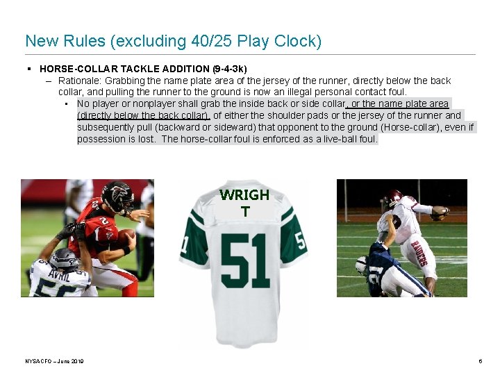 New Rules (excluding 40/25 Play Clock) § HORSE-COLLAR TACKLE ADDITION (9 -4 -3 k)
