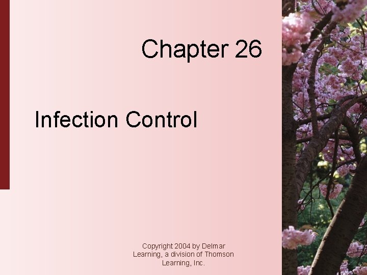 Chapter 26 Infection Control Copyright 2004 by Delmar Learning, a division of Thomson Learning,