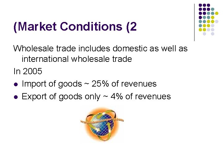 (Market Conditions (2 Wholesale trade includes domestic as well as international wholesale trade In