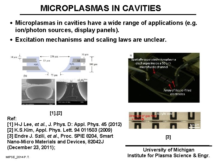 MICROPLASMAS IN CAVITIES · Microplasmas in cavities have a wide range of applications (e.