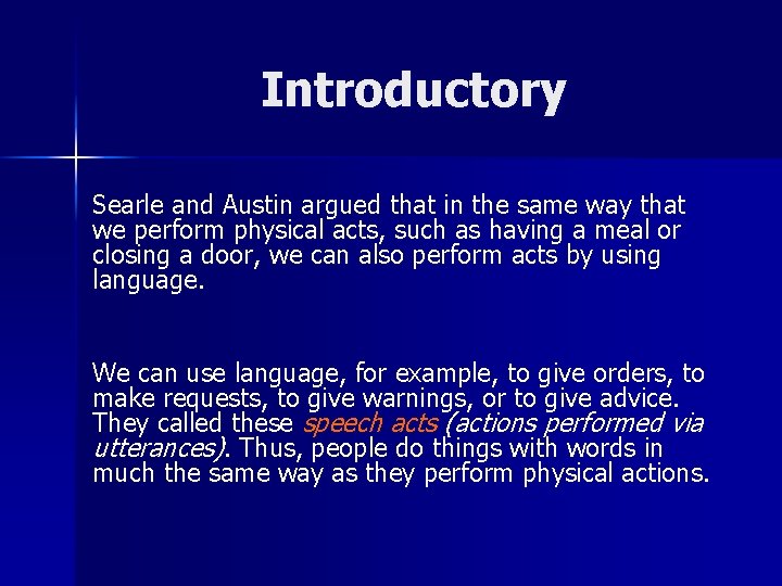 Introductory Searle and Austin argued that in the same way that we perform physical