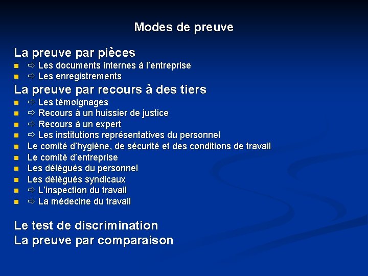 Modes de preuve La preuve par pièces n n Les documents internes à l’entreprise