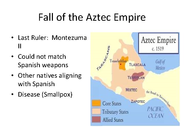 Fall of the Aztec Empire • Last Ruler: Montezuma II • Could not match