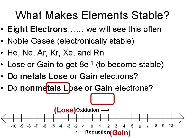 What Makes Elements Stable? • • • Eight Electrons…… we will see this often